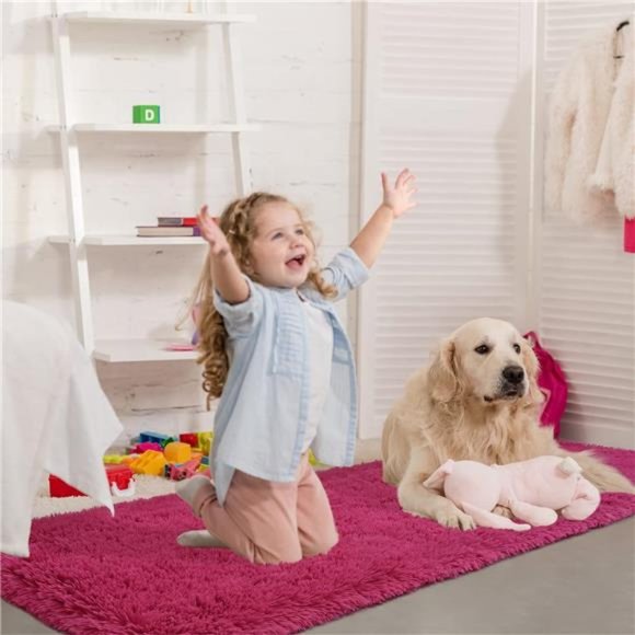 Soft Shag Runner Rug for Bedroom, 2x6 Feet Fluffy Rugs with Non-Slip, Rose Red - Picture 6 of 6